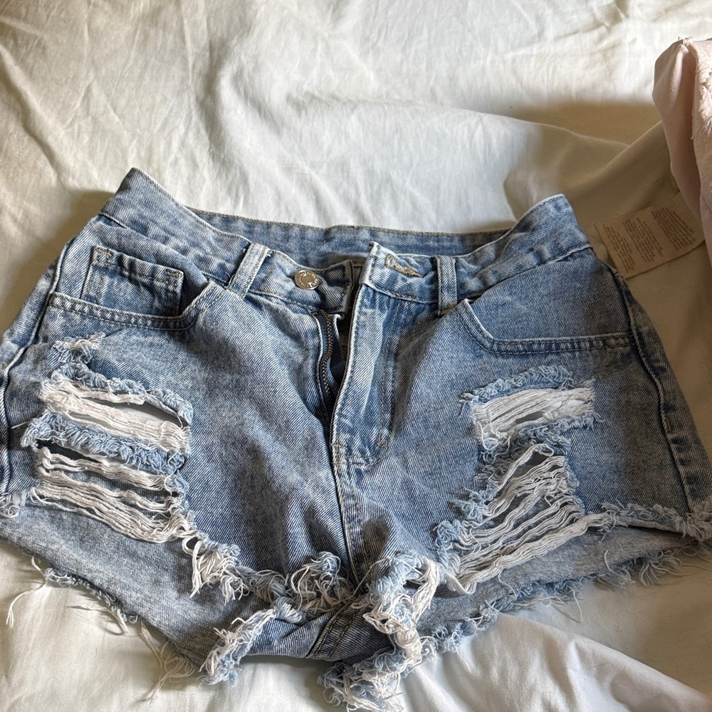 SHEIN Light Blue Distressed Jean Shorts
